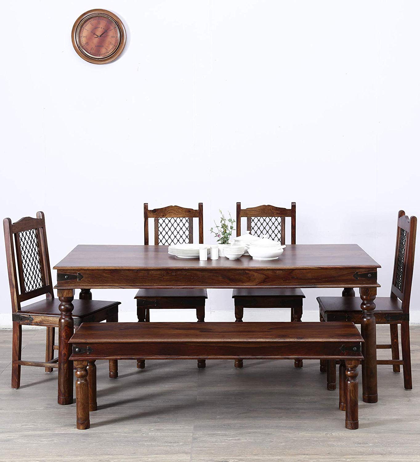 Solid wood dining discount table set 6 seater